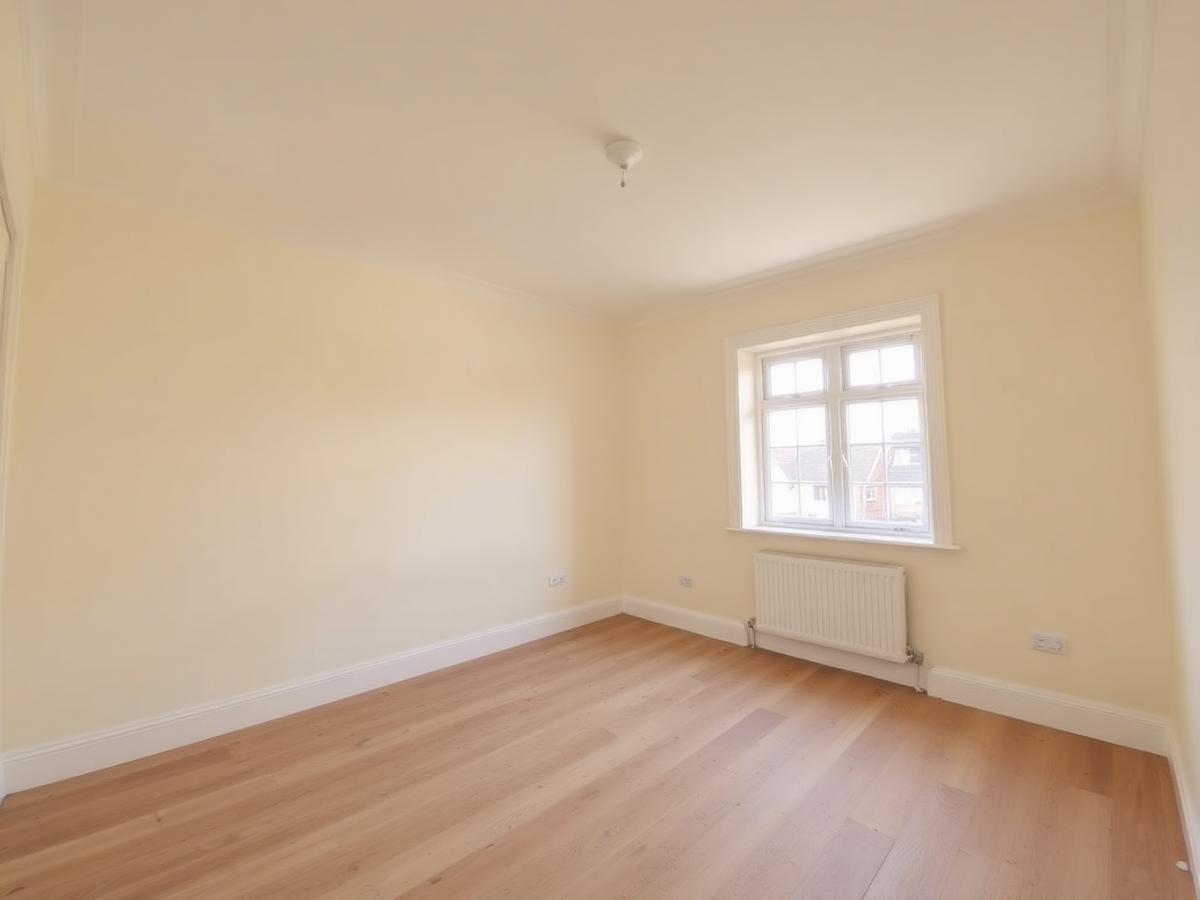 Freshly decorated bedroom with clean ceiling, neutral walls and white woodwork