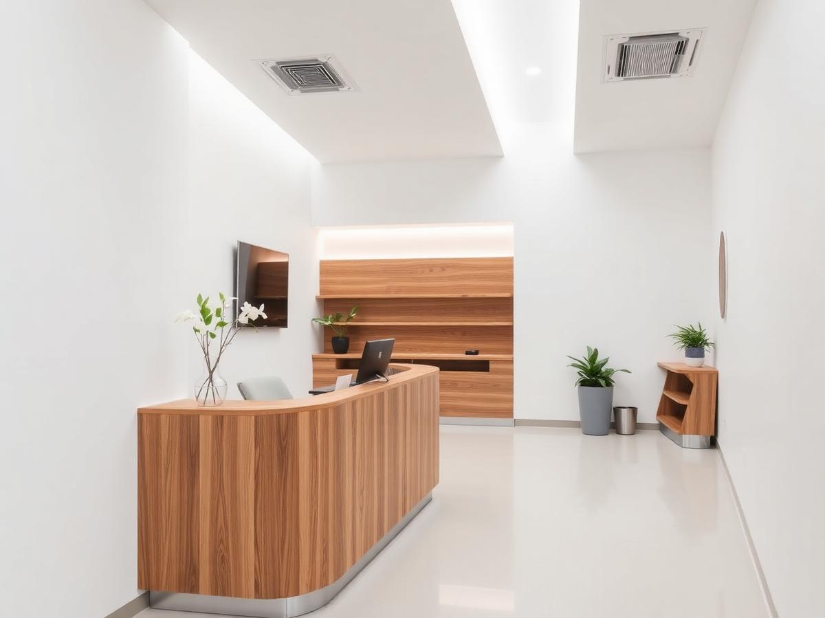 Clinic reception with pale walls and clean detailing