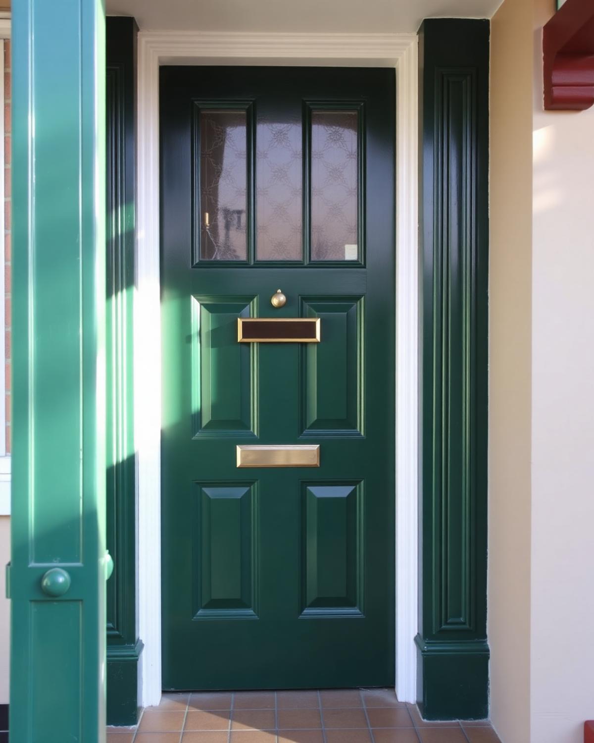Front door and porch repainted in a deep heritage shade