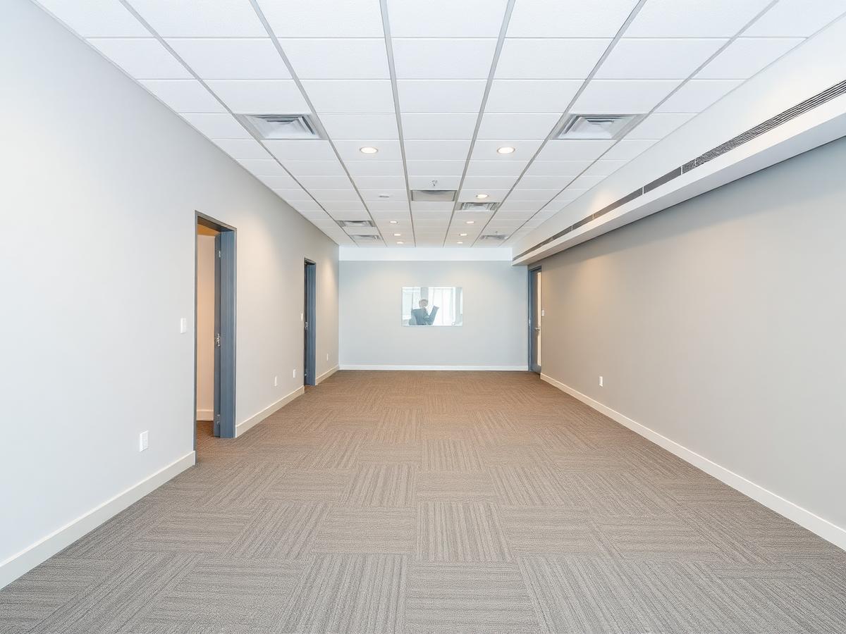 Office suite with freshly painted pale walls